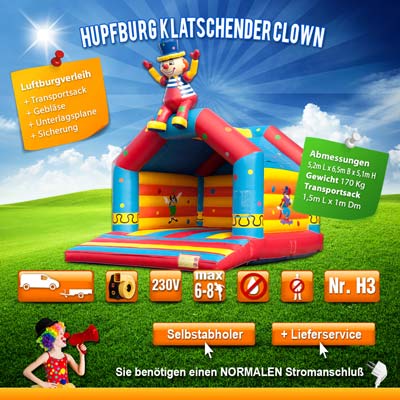 Hüpfburg klatschender Clown mieten